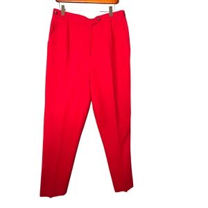 Herve Benard Women Sz 14 Red Wool Lycra Stretch Pleated Tailored Trousers Pants